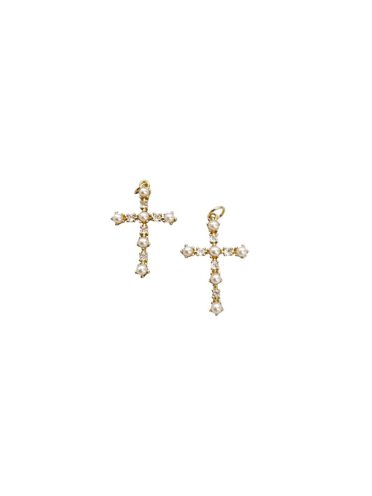 Rhinestone + Pearl Cross Charm