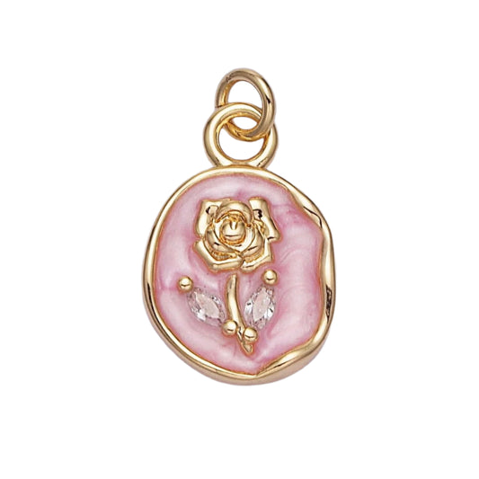 The Gold & Pink Rose Charm