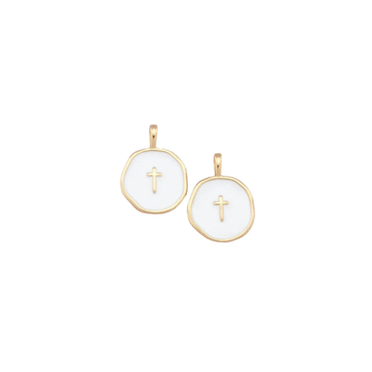 Opal Cross Circle Charm